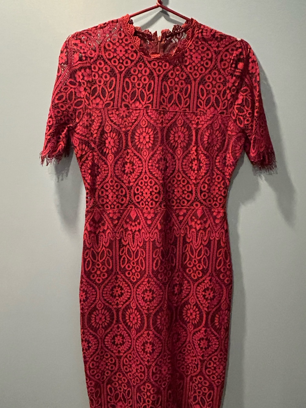 🚘Lulu's Raspberry Lace Midi Dress with High Neck